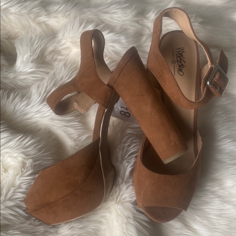 Mossimo Supply Co Tan Suede Heels with Ankle Strap